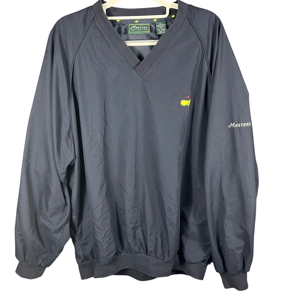 Masters Collection Windbreaker Men Large Navy Blue V-Neck Golf Pullover Logo